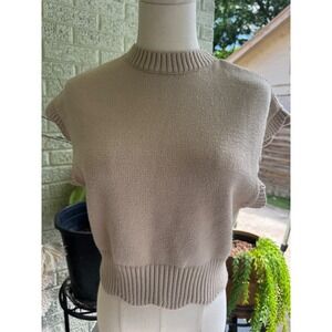 Anna & Ava Tan Beige Knit Sweater Vest Sleeveless Cropped Crew Neck S/M